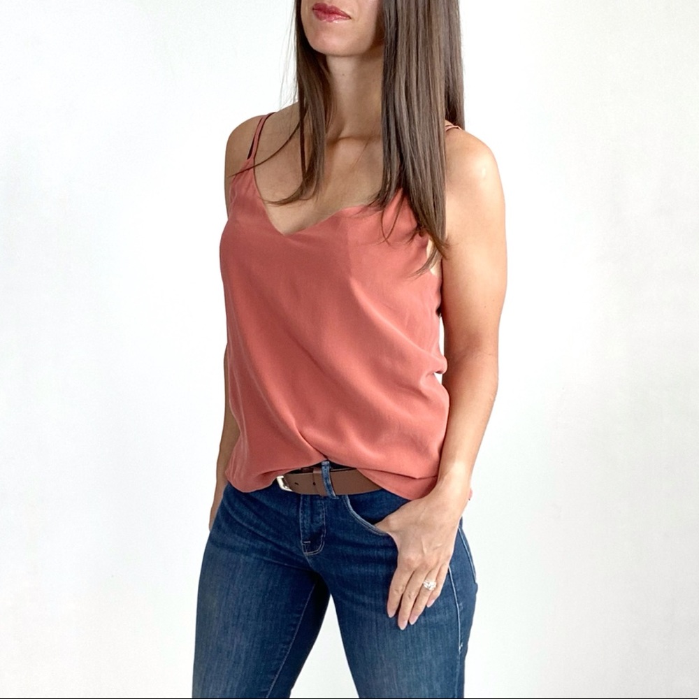 L'AGENCE Jane Silk V Neck Spaghetti Strap Cami In Burnt Clay Size Small SOLD - Picture 1 of 6